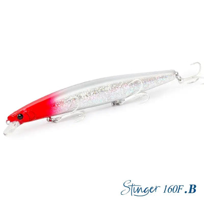 Floating minnow hard body lure, red head with glittery white body and silver hooks