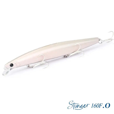 Floating minnow lure, pale cream/white body with treble hooks and clear lip
