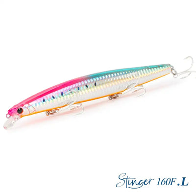 Floating minnow hard body lure, pink head with teal-blue back and white belly