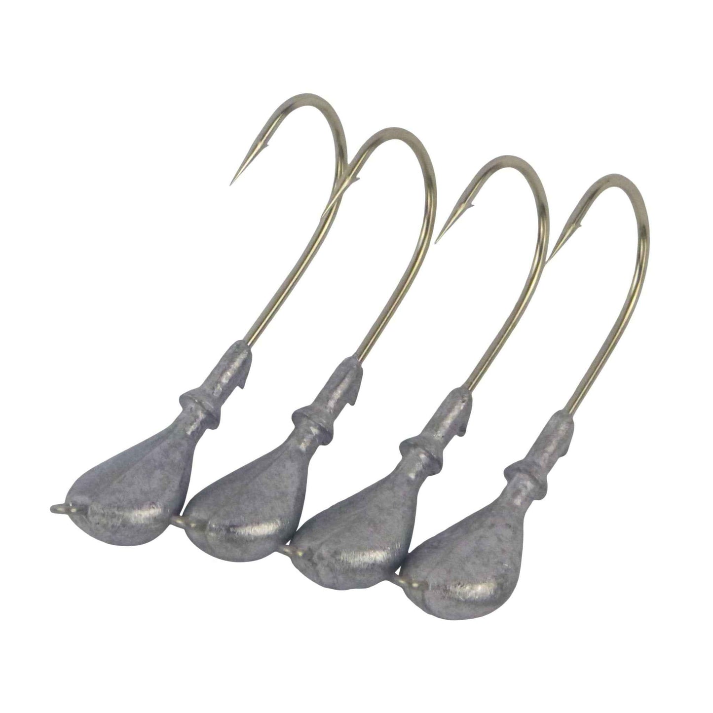 Jig heads with curved eye hooks and gray bodies, four pack