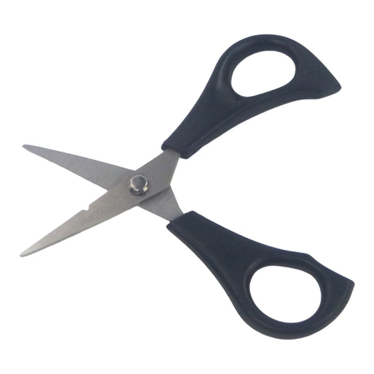 Fishing scissors with serrated-style stainless blades and dark navy grip, open