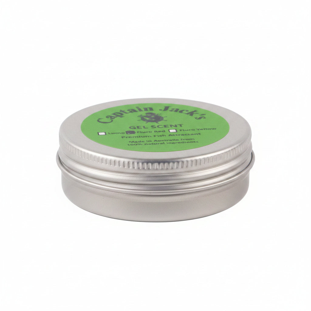 Gel scent tin with silver lid and green label