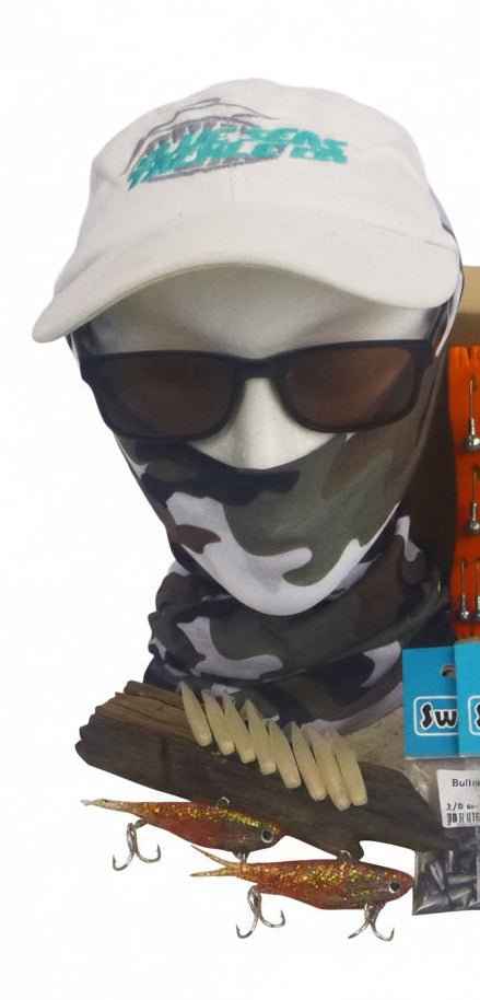 Fishing gift tackle set with camo mask, cap, sunglasses, and multiple crankbaits