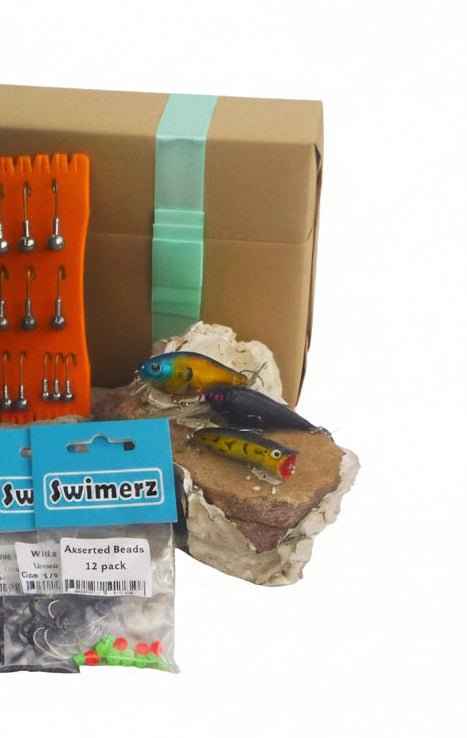 Fishing tackle gift box with assorted beads pack and two painted crankbait lures