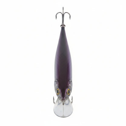 Floating minnow hard body lure underside in purple with silver skirt and front hooks