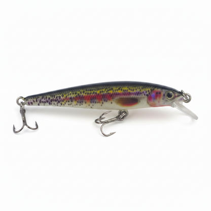 Rainbow hard body crankbait with two treble hooks and diving lip