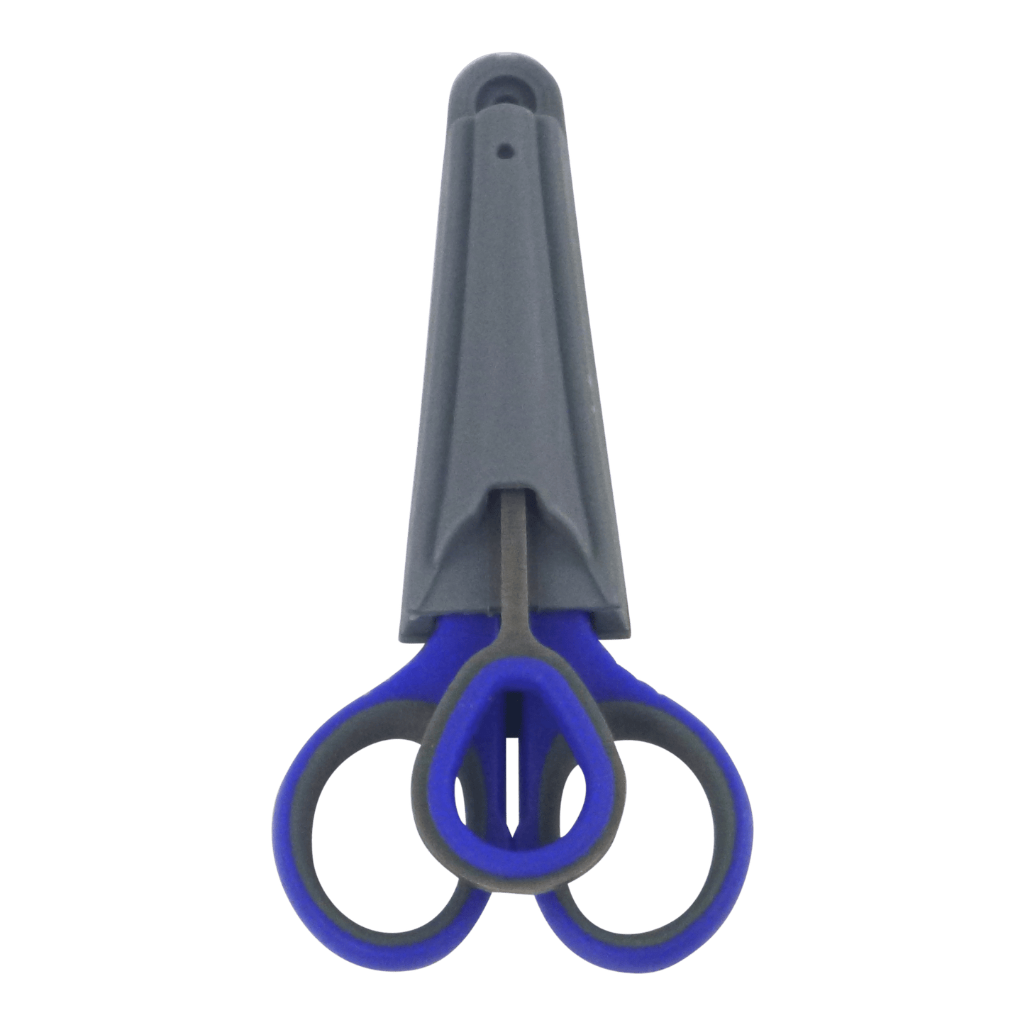 Fishing hook remover tool with blue loops and gray blade housing