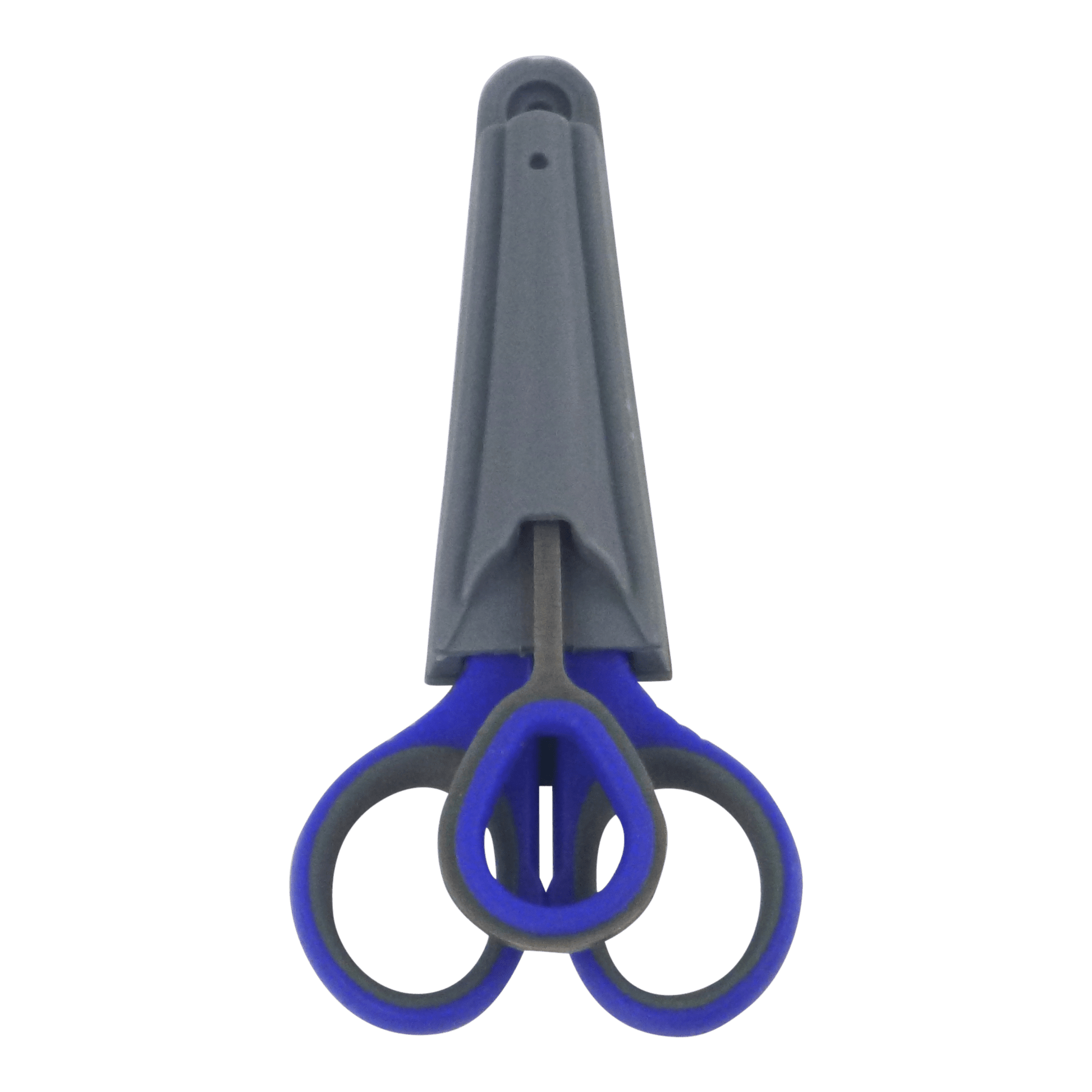Fishing hook remover tool with blue loops and gray blade housing