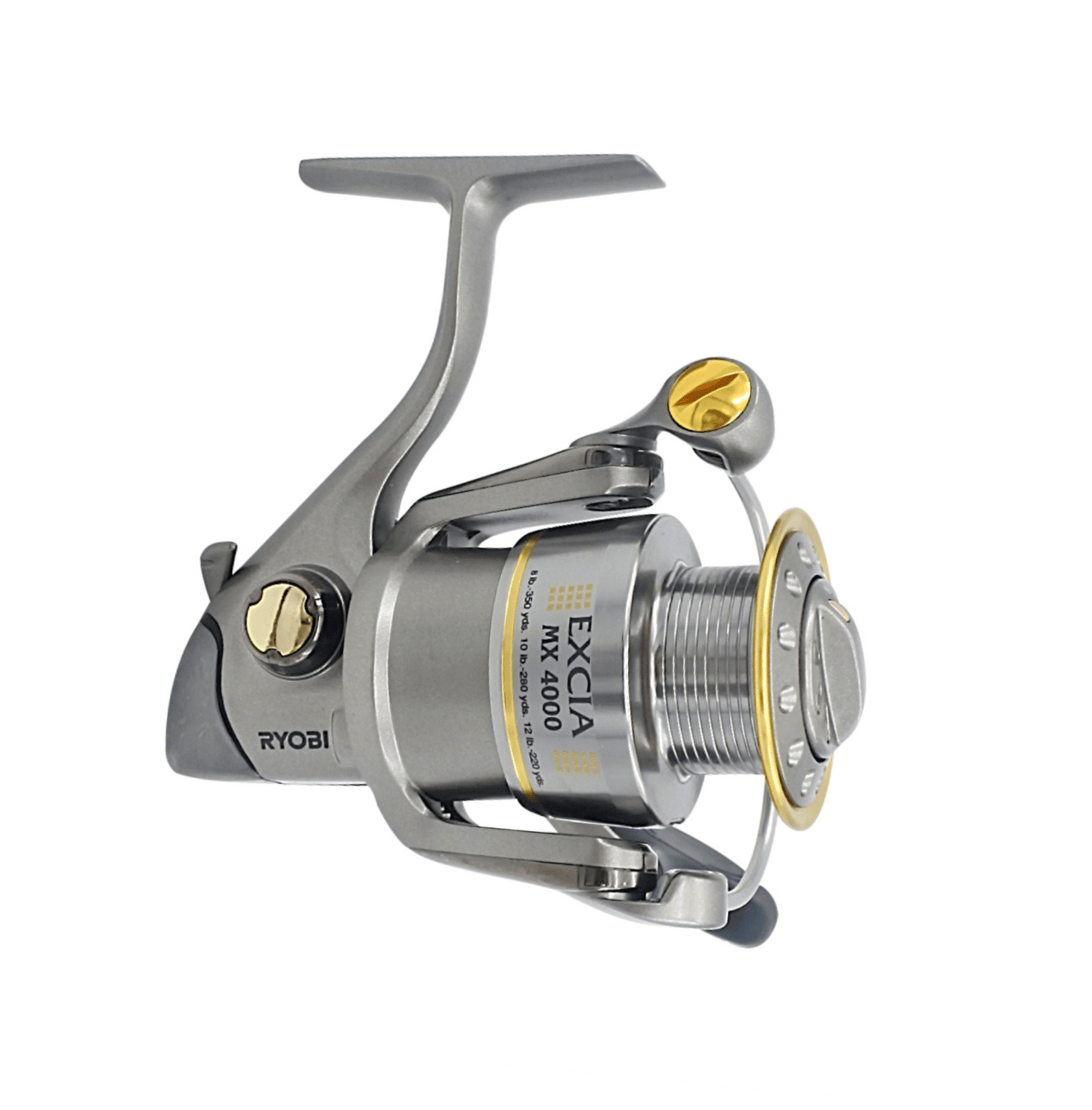 Ryobi EXCIA spinning reel with graphite body, gold spool and silver handle