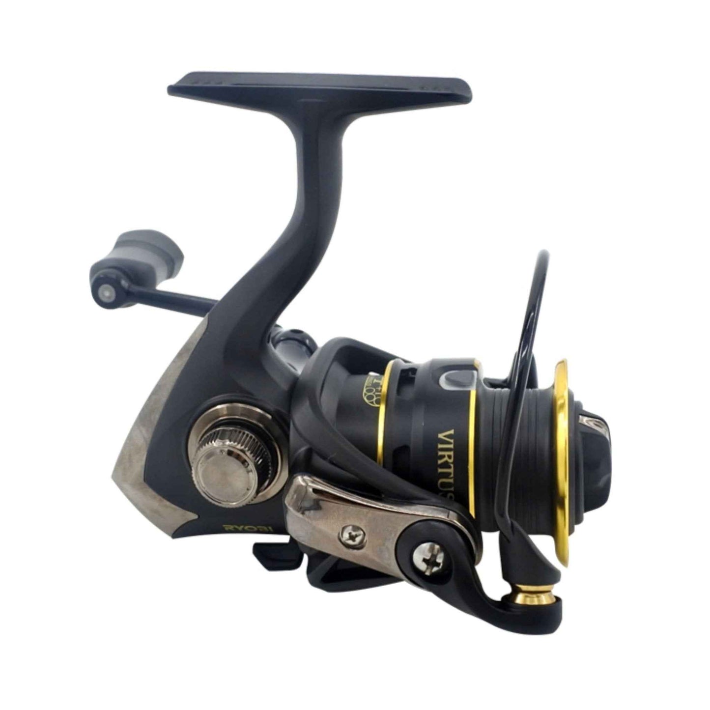 Ryobi Virtus spinning reel, black with gold accents and right-side handle