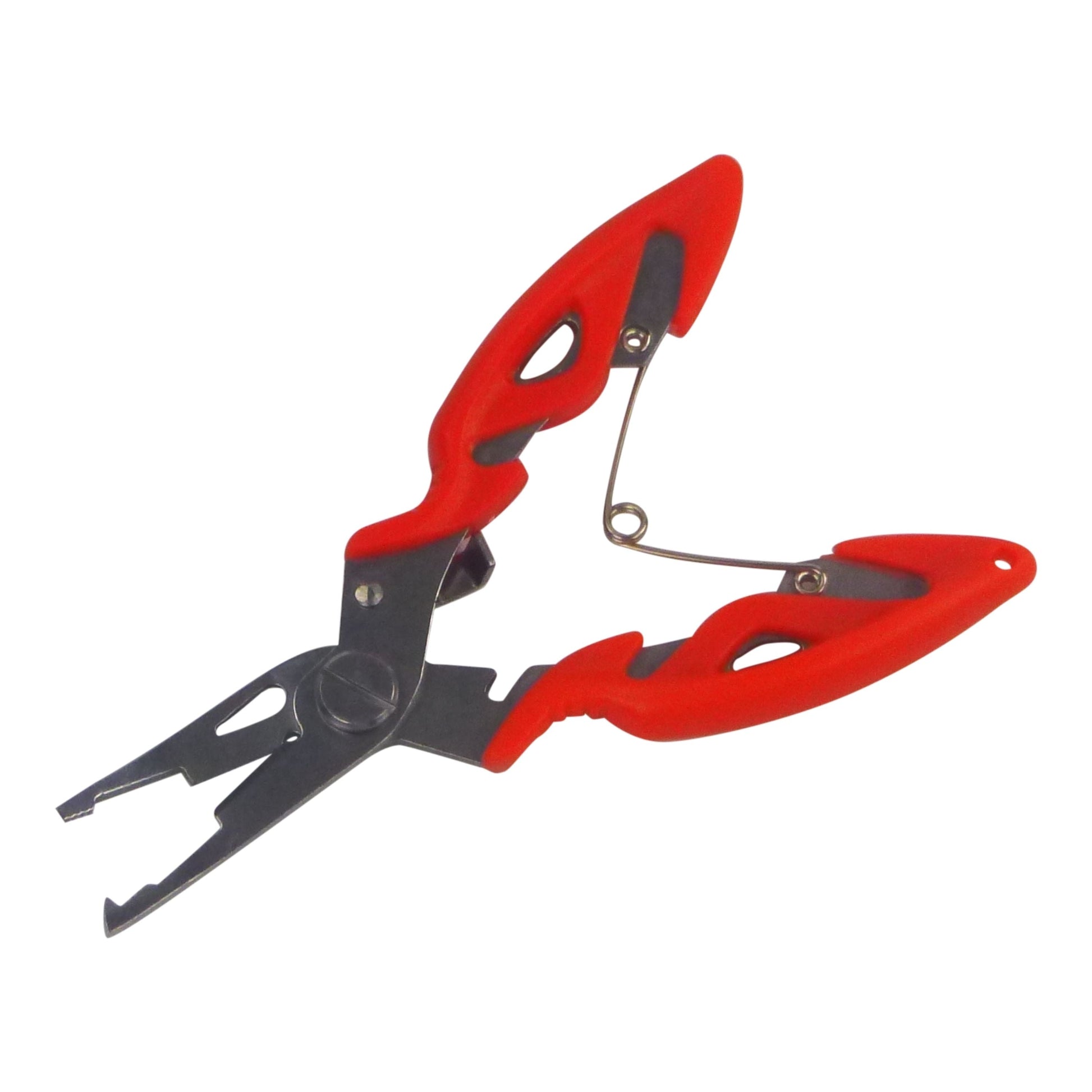 Offset split ring pliers with orange handles and black jaws