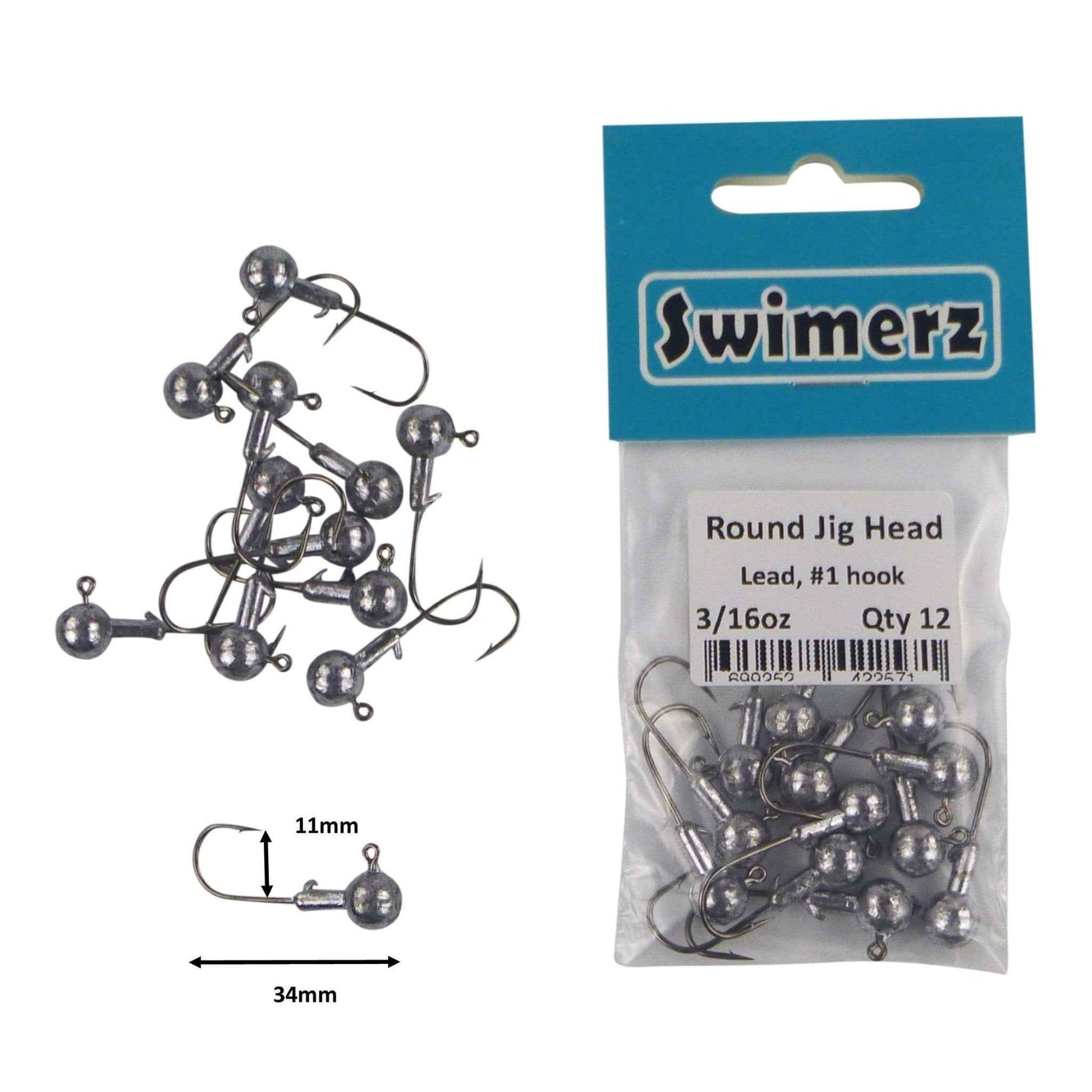 Swimerz Round Jig Head – 3/16oz #1 Hook – 12 Pack | Soft Plastic Jig Heads
