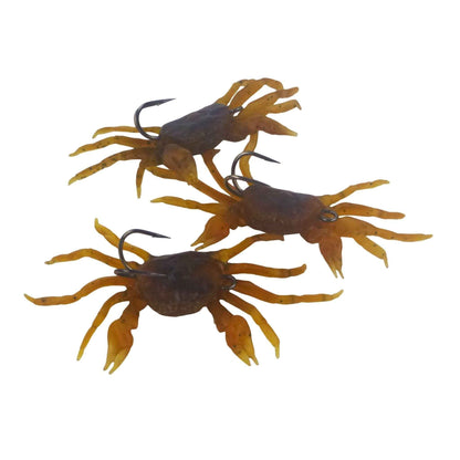 Soft crab fishing lure set with three brown crab bodies and multiple dangling hooks