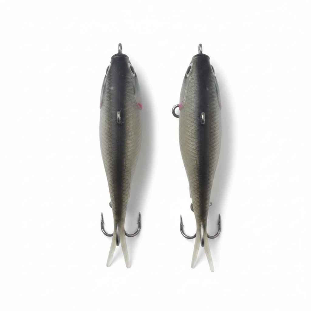 Baitfish fishing lures, dark gray-blue, with treble hooks, 2-pack