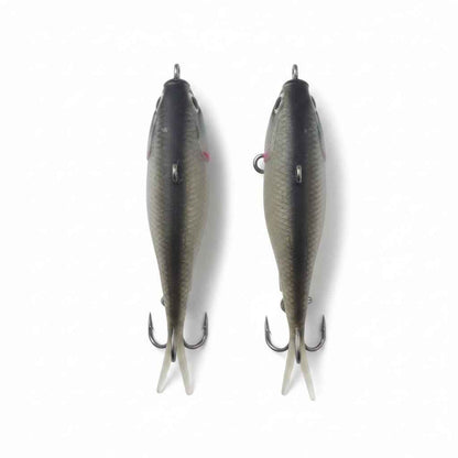 Baitfish fishing lures, dark gray-blue, with treble hooks, 2-pack