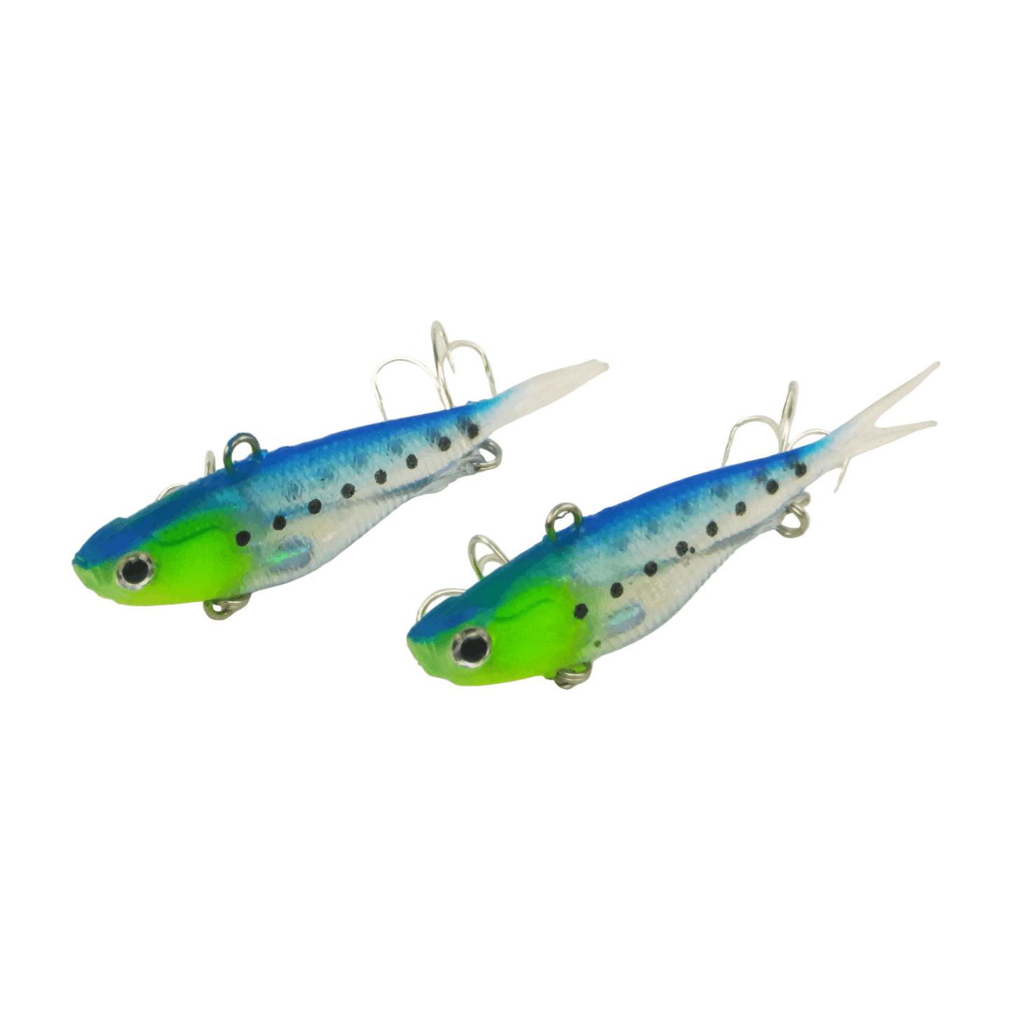 Swimerz Soft Vibe 95mm fishing lures, blue-green with treble hooks, 2-pack