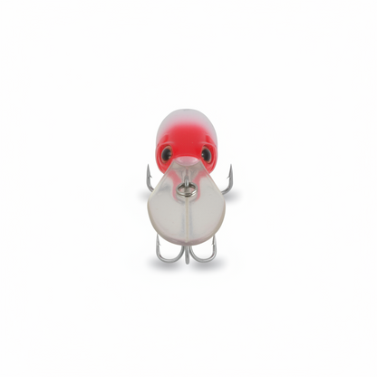 Red-head diving lure front view with clear lip and two treble hooks